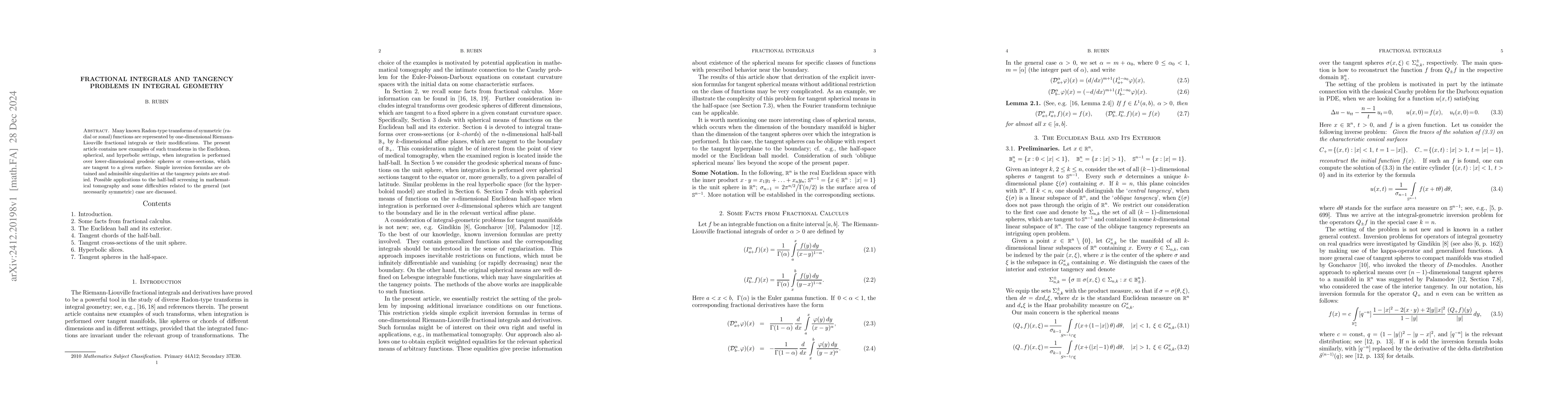 Thumbnail for Fractional Integrals and Tangency Problems in Integral Geometry