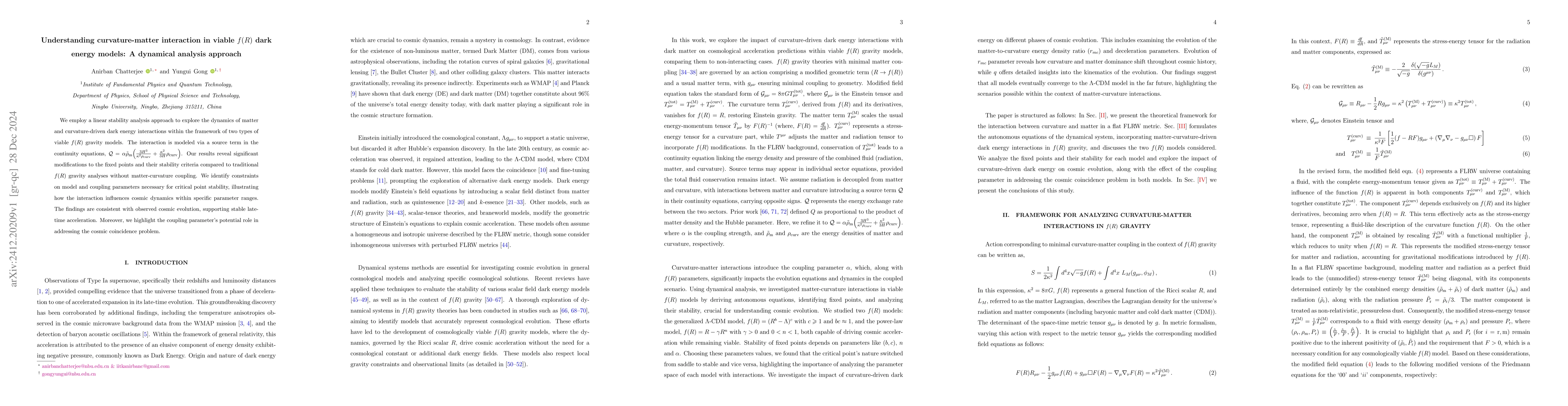 Thumbnail for Understanding curvature-matter interaction in viable $f(R)$ dark energy
  models: A dynamical analysis approach