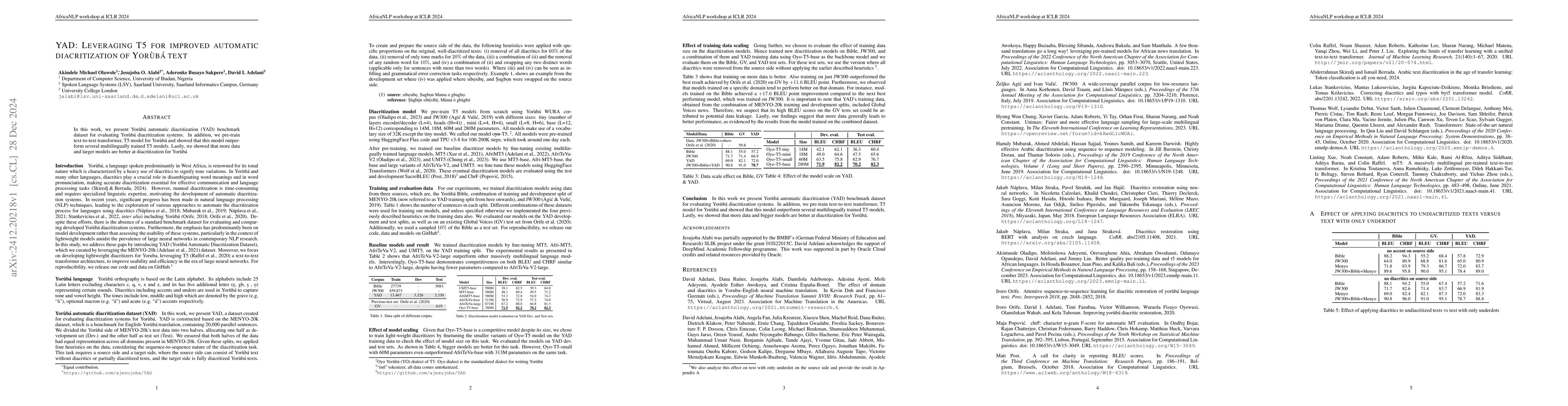 Thumbnail for YAD: Leveraging T5 for Improved Automatic Diacritization of Yorùbá
  Text