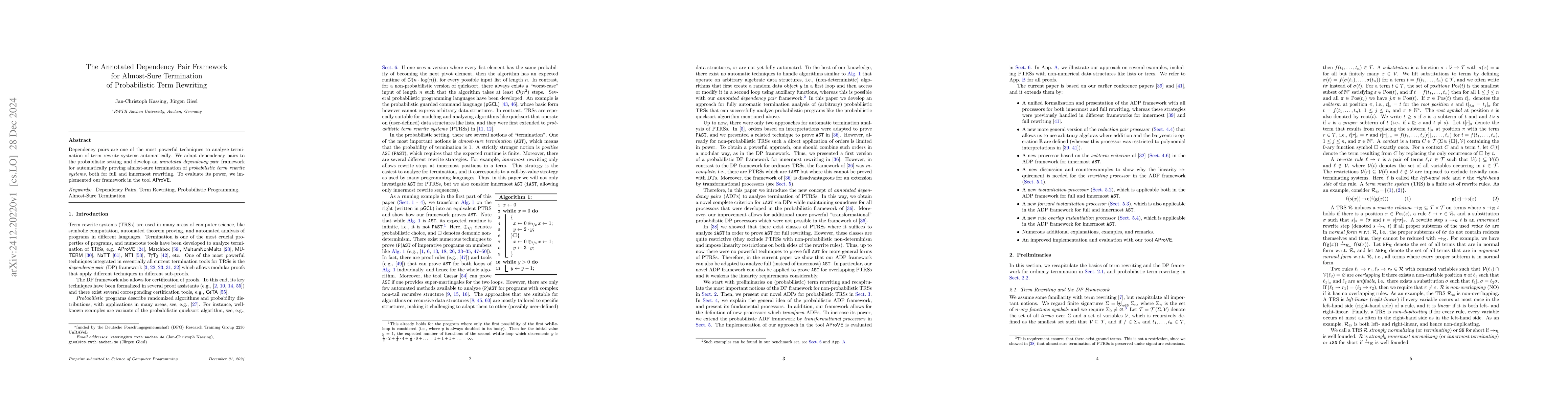 Thumbnail for The Annotated Dependency Pair Framework for Almost-Sure Termination of
  Probabilistic Term Rewriting