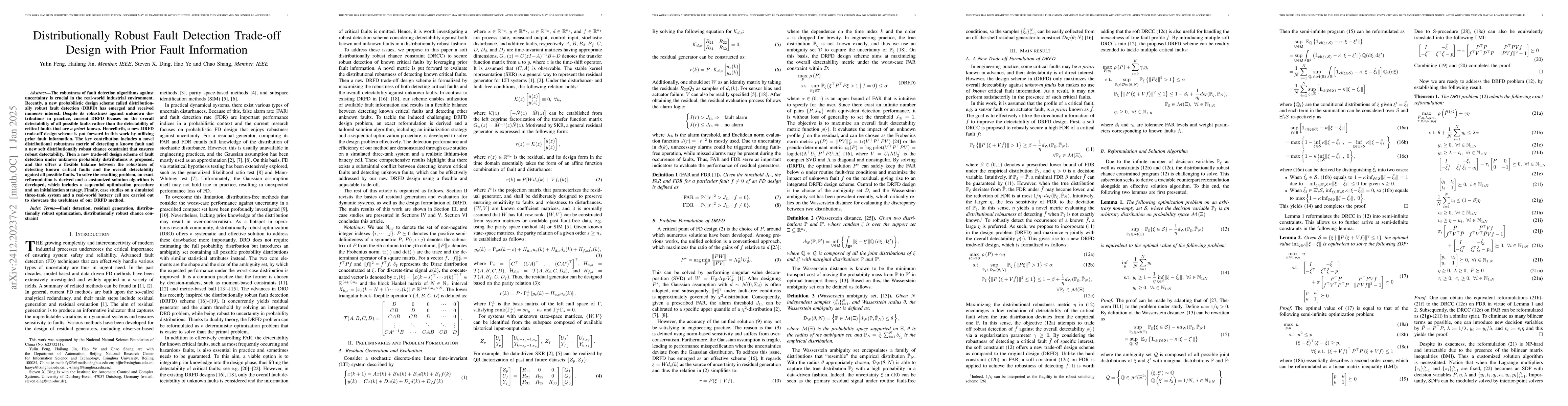 Thumbnail for Distributionally Robust Fault Detection Trade-off Design with Prior
  Fault Information