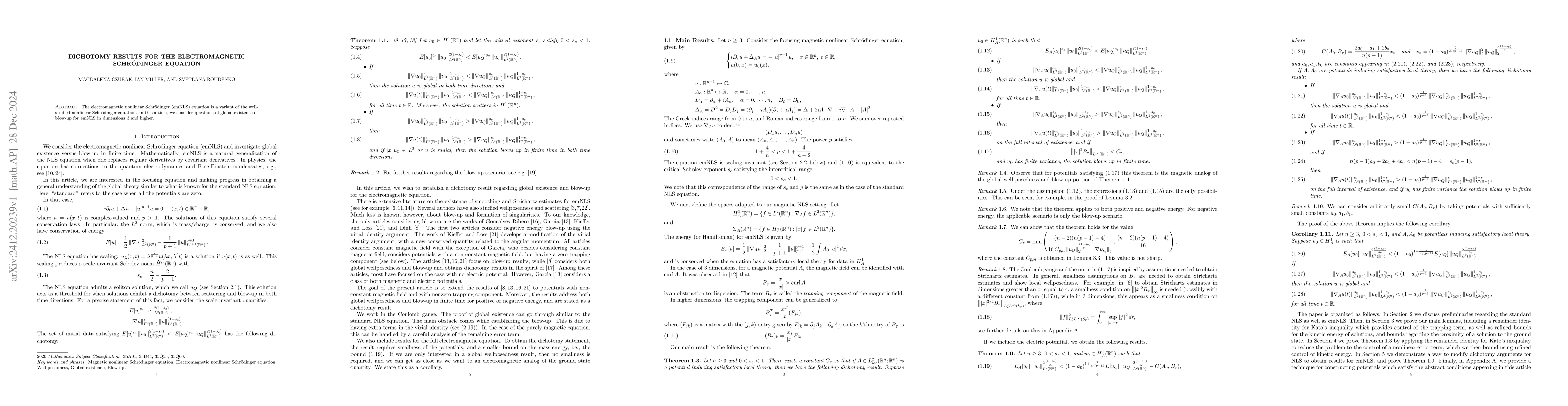 Thumbnail for Dichotomy Results for the Electromagnetic Schrödinger Equation