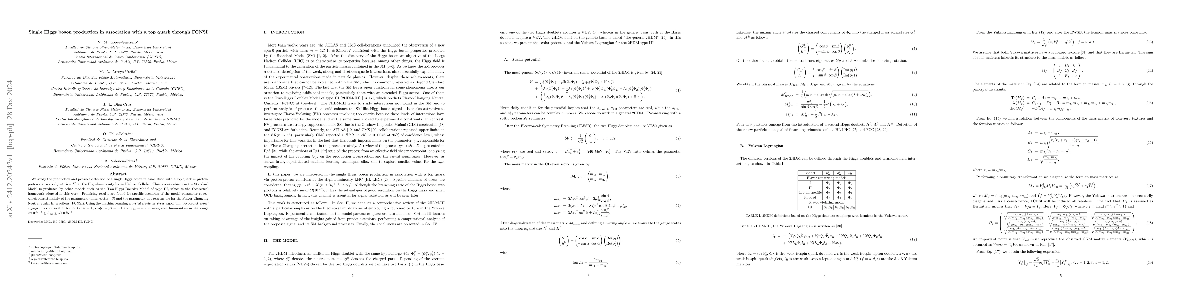 Thumbnail for Single Higgs boson production in association with a top quark through
  FCNSI