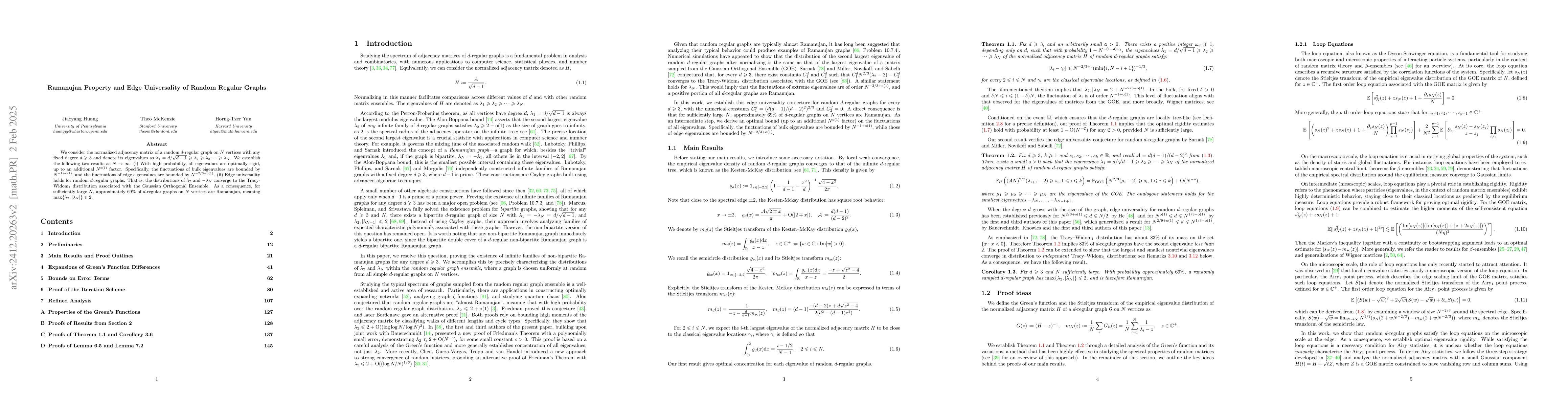 Thumbnail for Ramanujan Property and Edge Universality of Random Regular Graphs