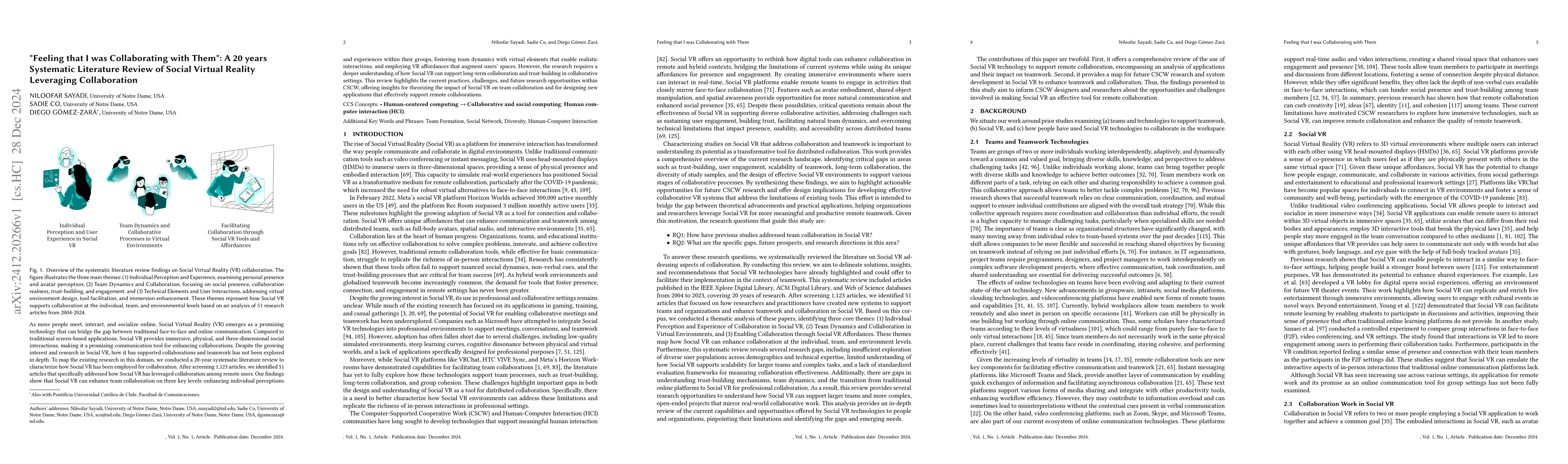 Thumbnail for "Feeling that I was Collaborating with Them": A 20 years Systematic
  Literature Review of Social Virtual Reality Leveraging Collaboration