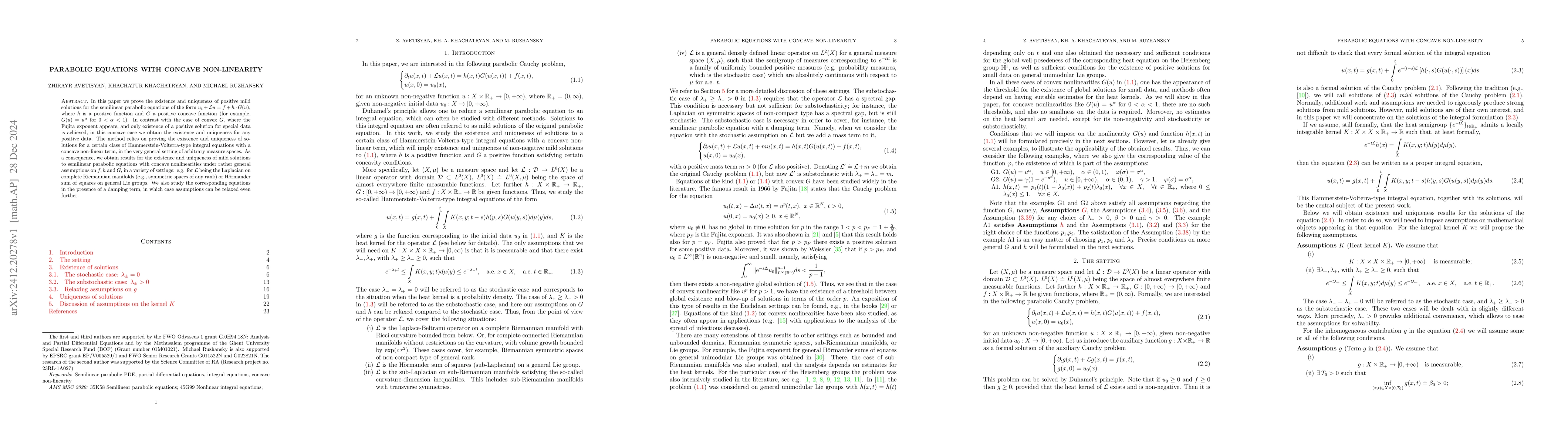 Thumbnail for Parabolic equations with concave non-linearity