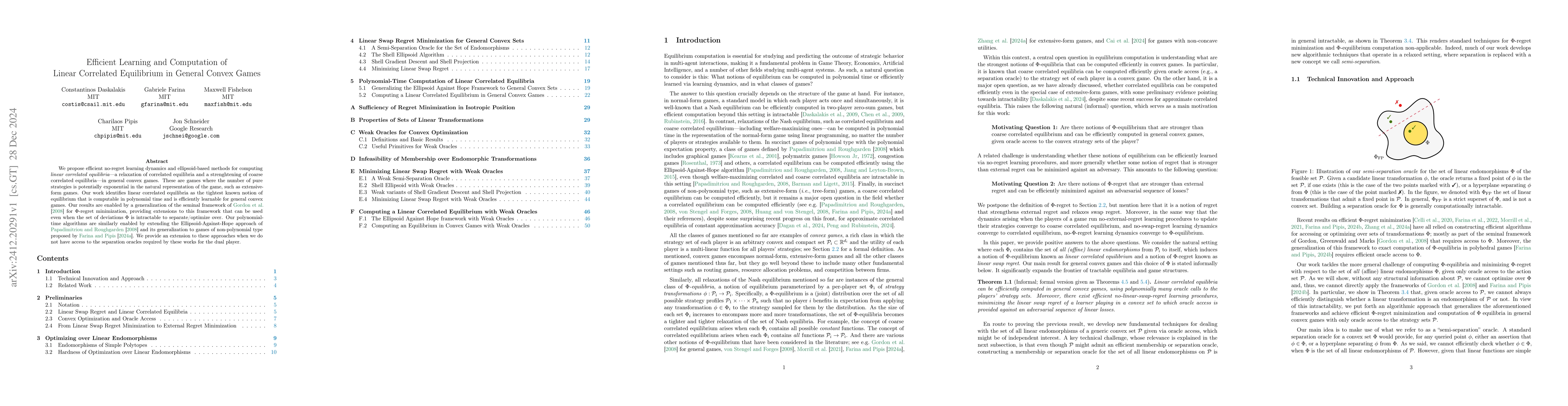 Thumbnail for Efficient Learning and Computation of Linear Correlated Equilibrium in
  General Convex Games