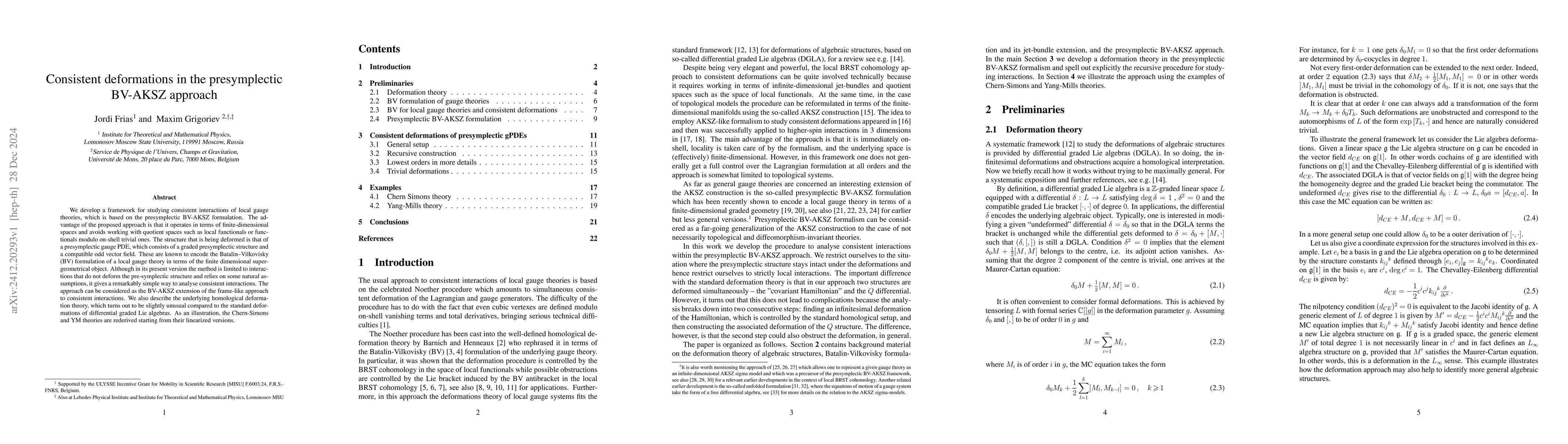 Thumbnail for Consistent deformations in the presymplectic BV-AKSZ approach