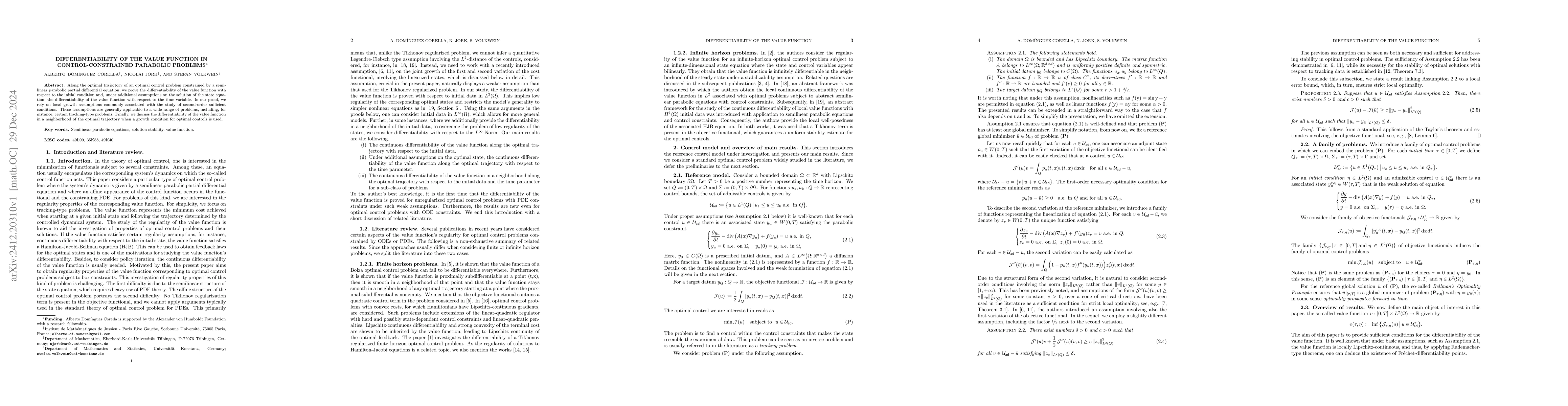 Thumbnail for Differentiability of the value function in control-constrained parabolic
  problems