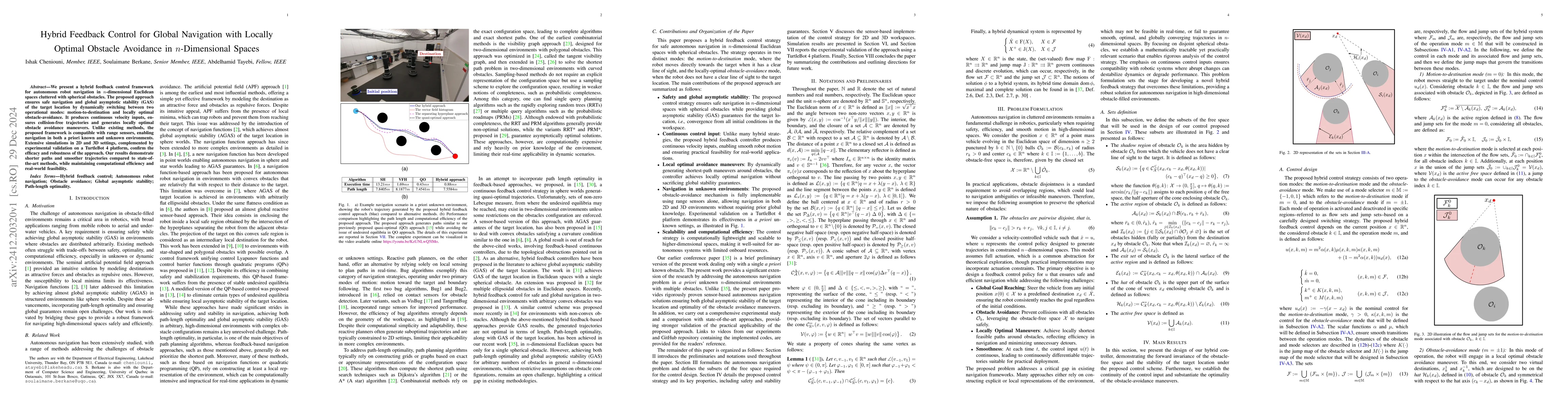 Thumbnail for Hybrid Feedback Control for Global Navigation with Locally Optimal
  Obstacle Avoidance in n-Dimensional Spaces