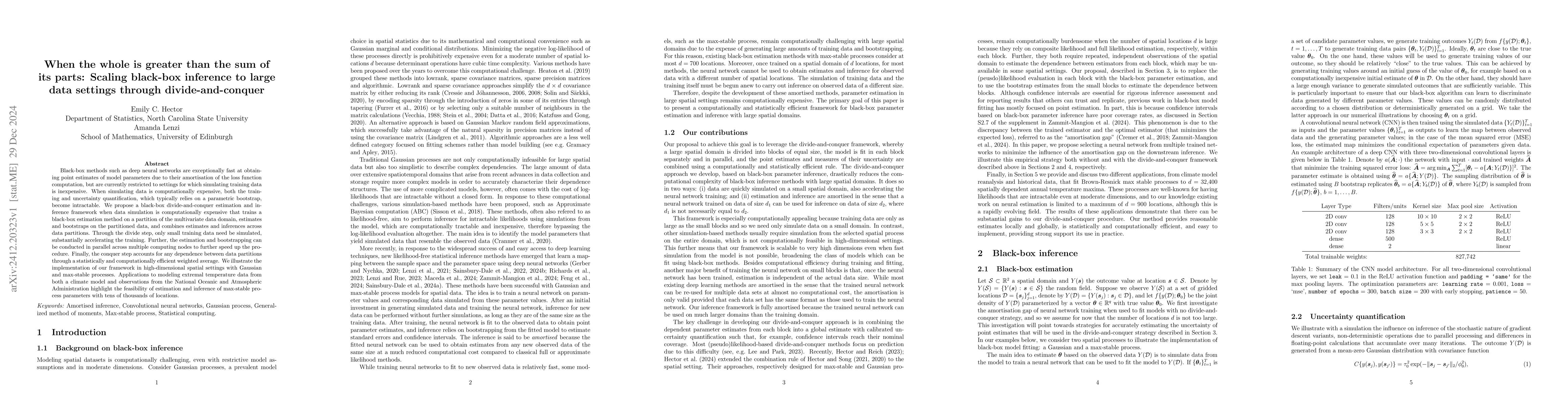 Thumbnail for When the whole is greater than the sum of its parts: Scaling black-box
  inference to large data settings through divide-and-conquer