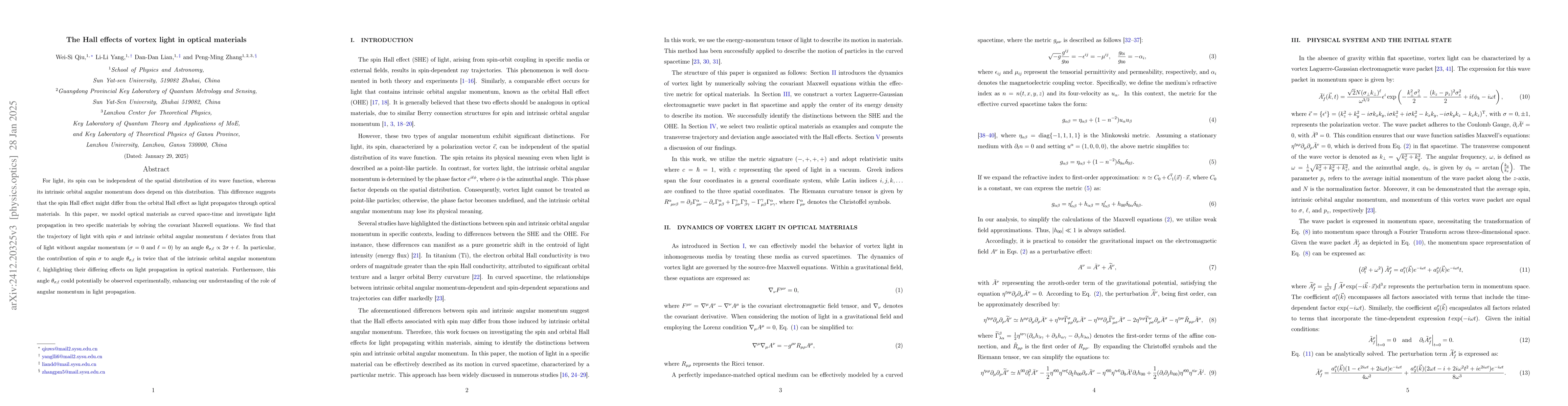 Thumbnail for The Orbital Hall Effect of vortex light in specialized optical materials