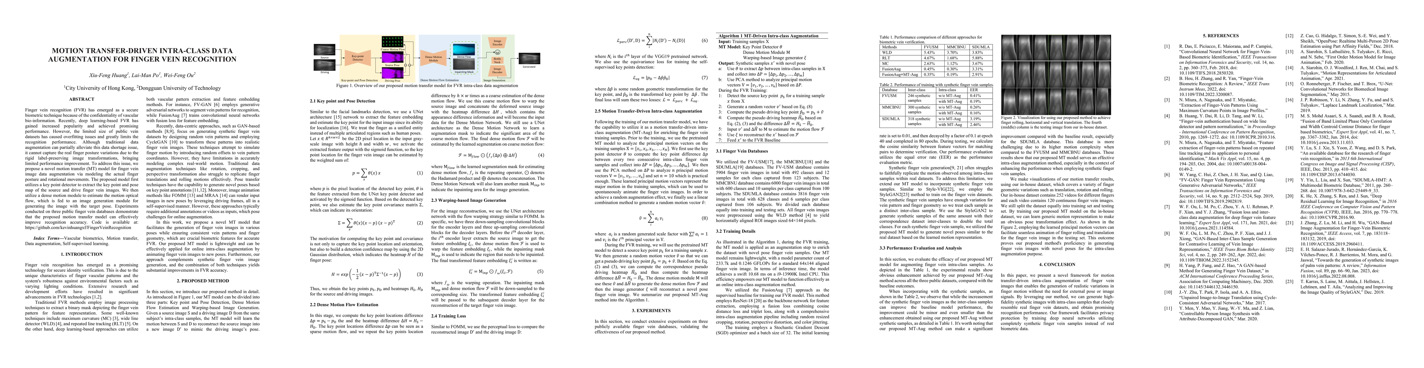 Thumbnail for Motion Transfer-Driven intra-class data augmentation for Finger Vein
  Recognition