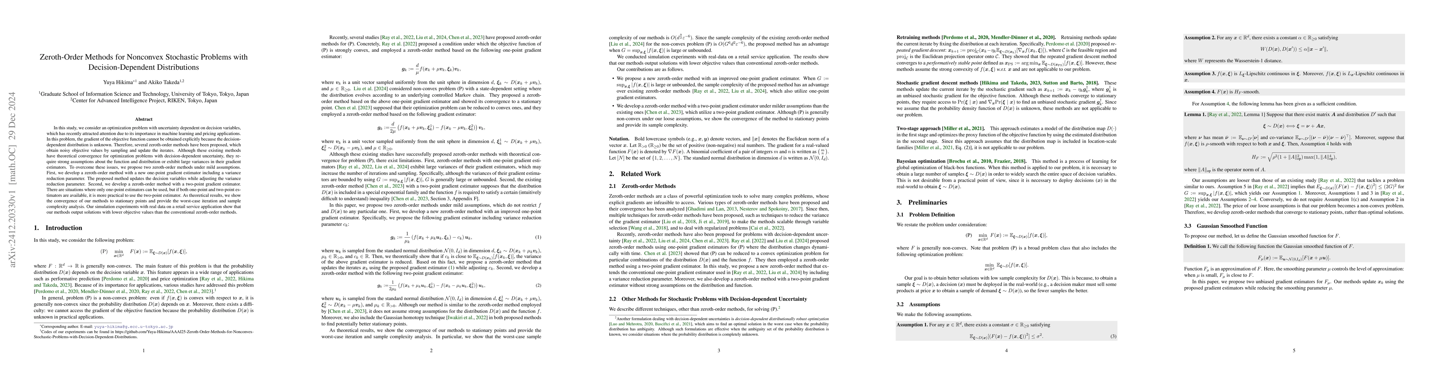 Thumbnail for Zeroth-Order Methods for Nonconvex Stochastic Problems with
  Decision-Dependent Distributions