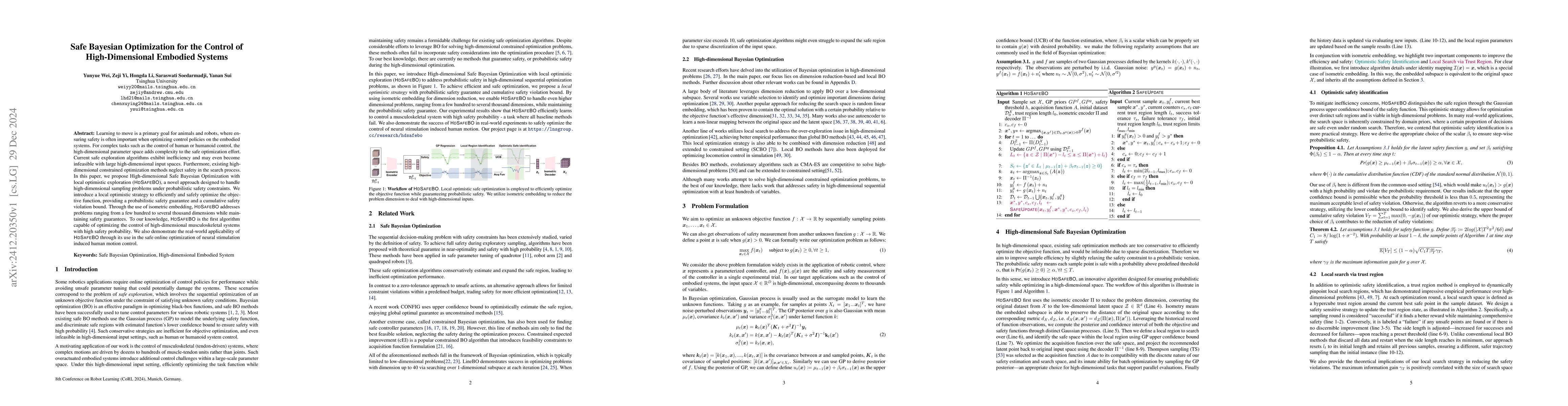 Thumbnail for Safe Bayesian Optimization for the Control of High-Dimensional Embodied
  Systems