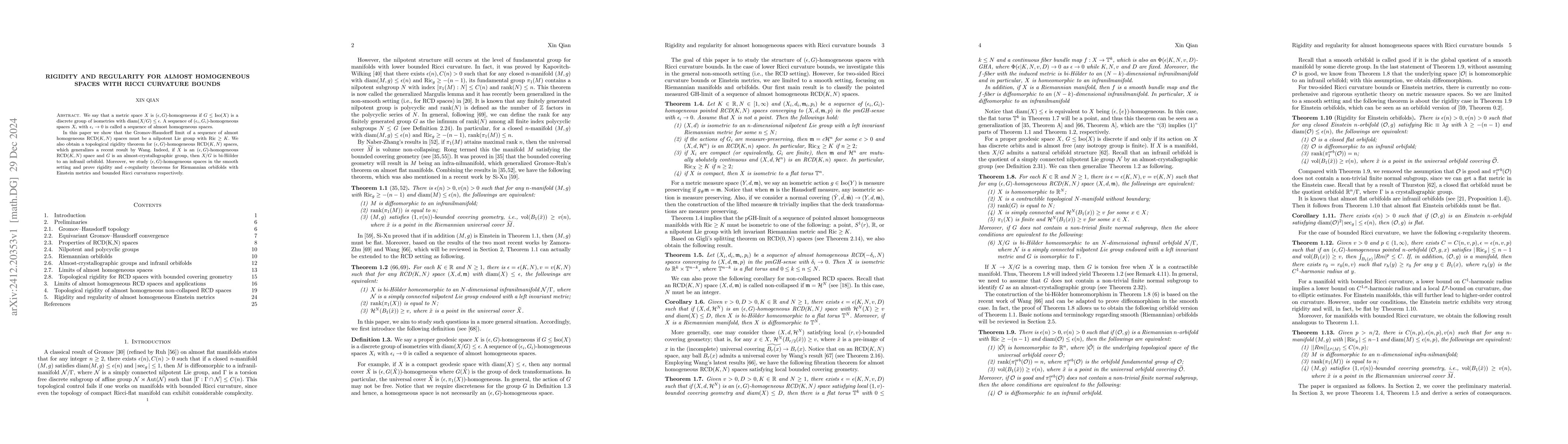 Thumbnail for Rigidity and regularity for almost homogeneous spaces with Ricci
  curvature bounds