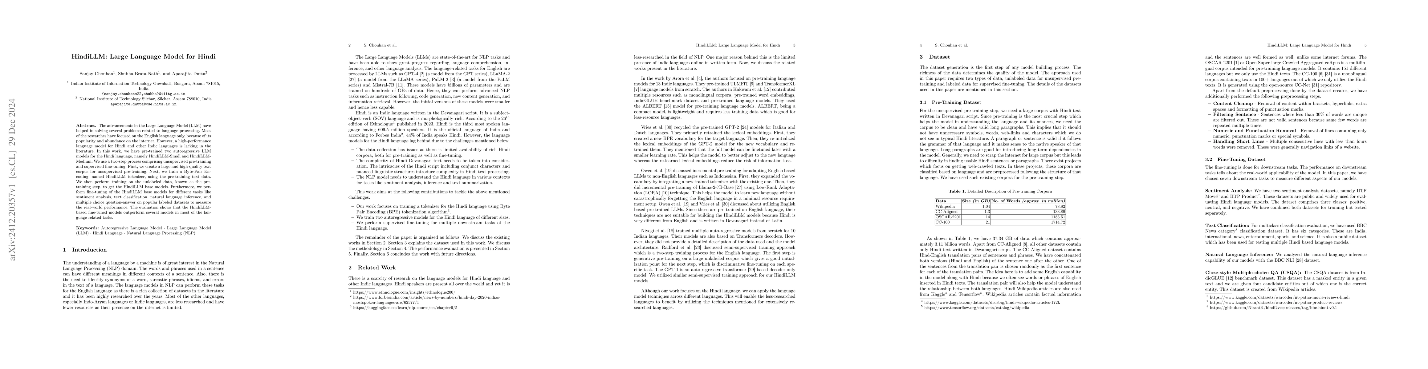 Thumbnail for HindiLLM: Large Language Model for Hindi