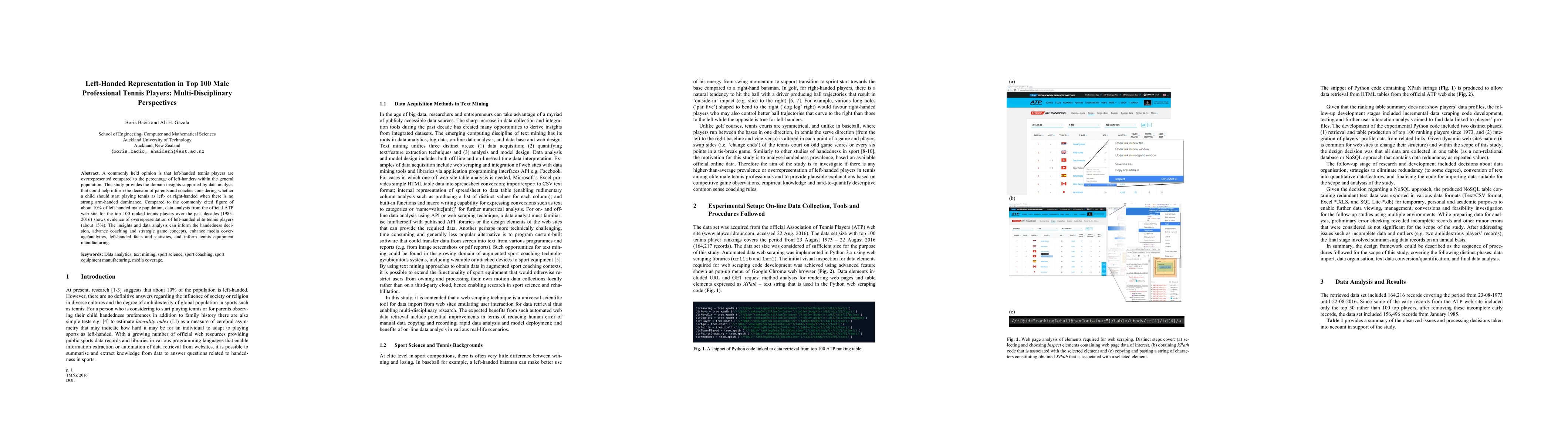Thumbnail for Left-handed representation in top 100 male professional tennis players:
  Multi-disciplinary perspectives