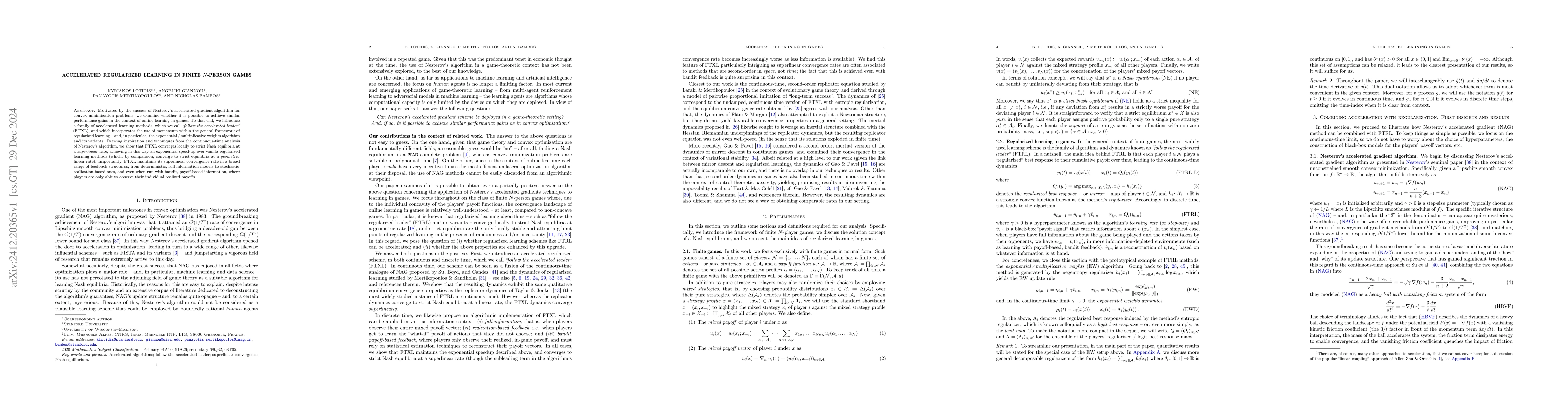 Thumbnail for Accelerated regularized learning in finite N-person games