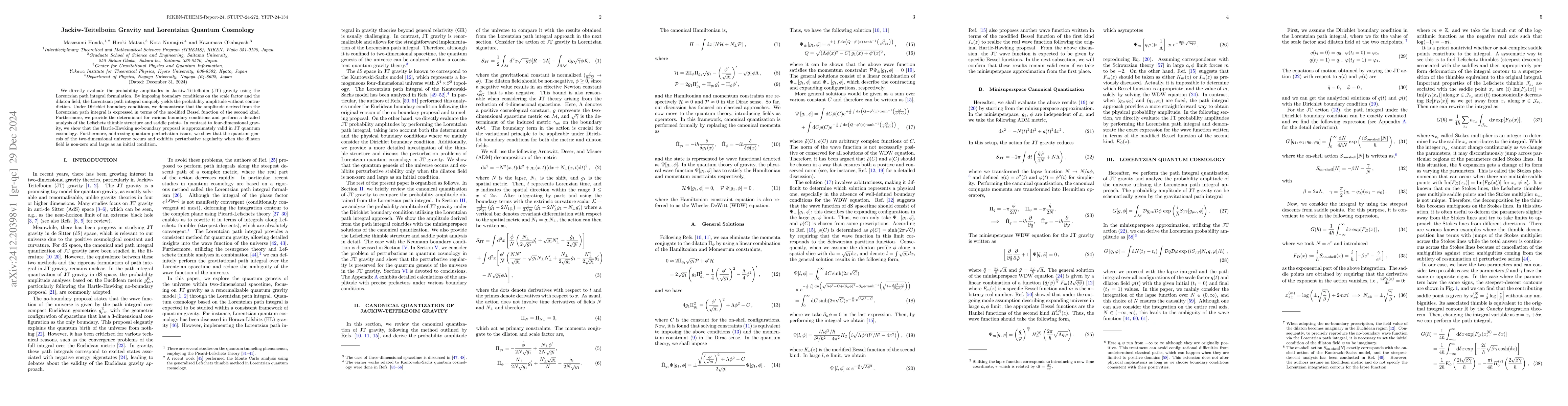 Thumbnail for Jackiw-Teitelboim Gravity and Lorentzian Quantum Cosmology