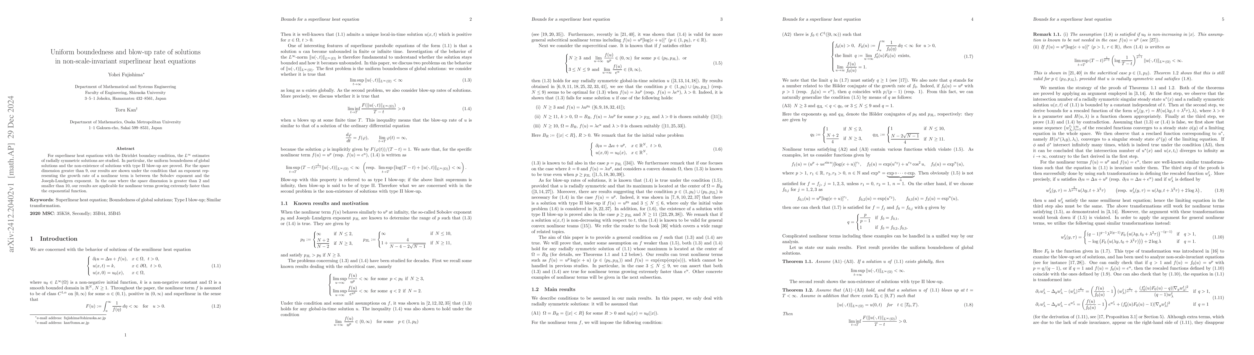 Thumbnail for Uniform boundedness and blow-up rate of solutions in non-scale-invariant
  superlinear heat equations