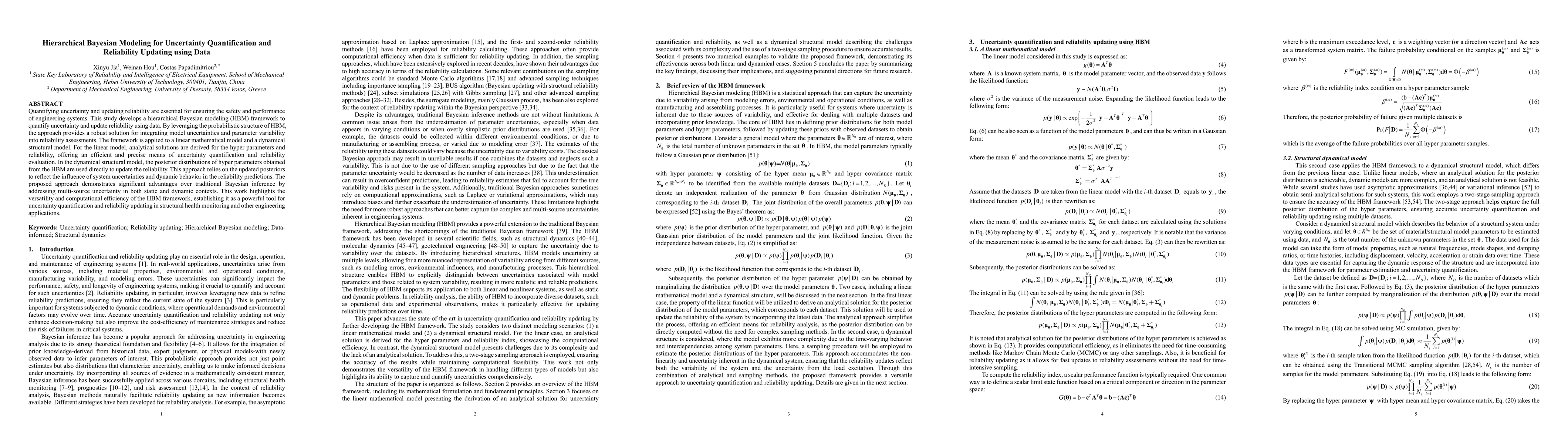 Thumbnail for Hierarchical Bayesian Modeling for Uncertainty Quantification and
  Reliability Updating using Data