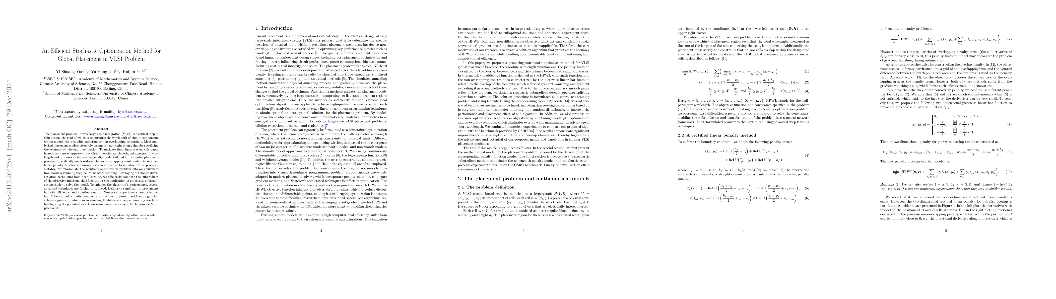 Thumbnail for An Efficient Stochastic Optimization Method for Global Placement in VLSI
  Problem