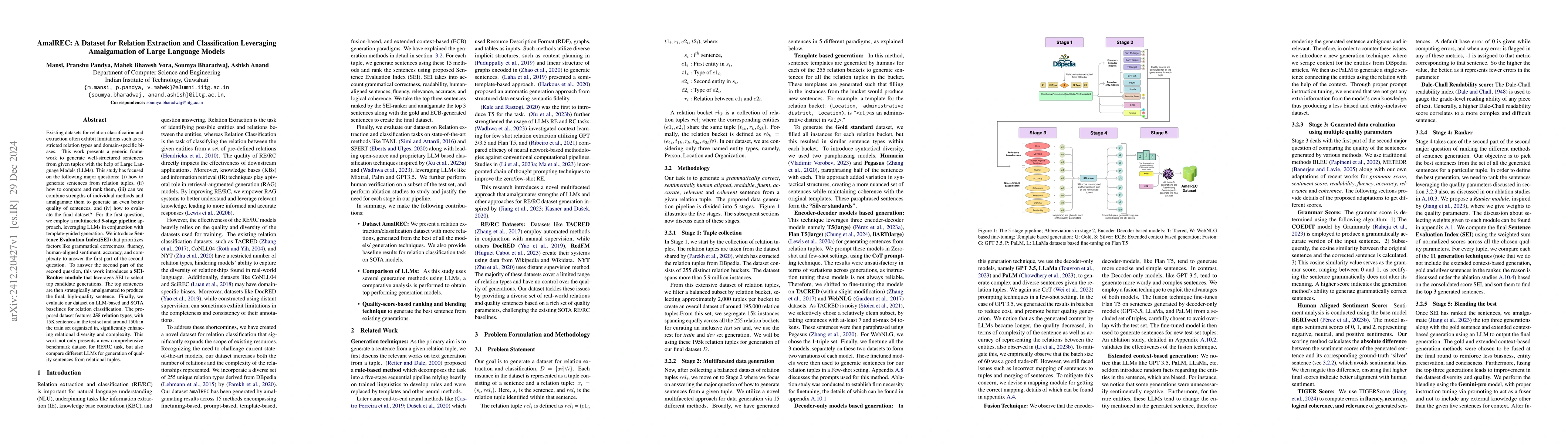 Thumbnail for AmalREC: A Dataset for Relation Extraction and Classification Leveraging
  Amalgamation of Large Language Models