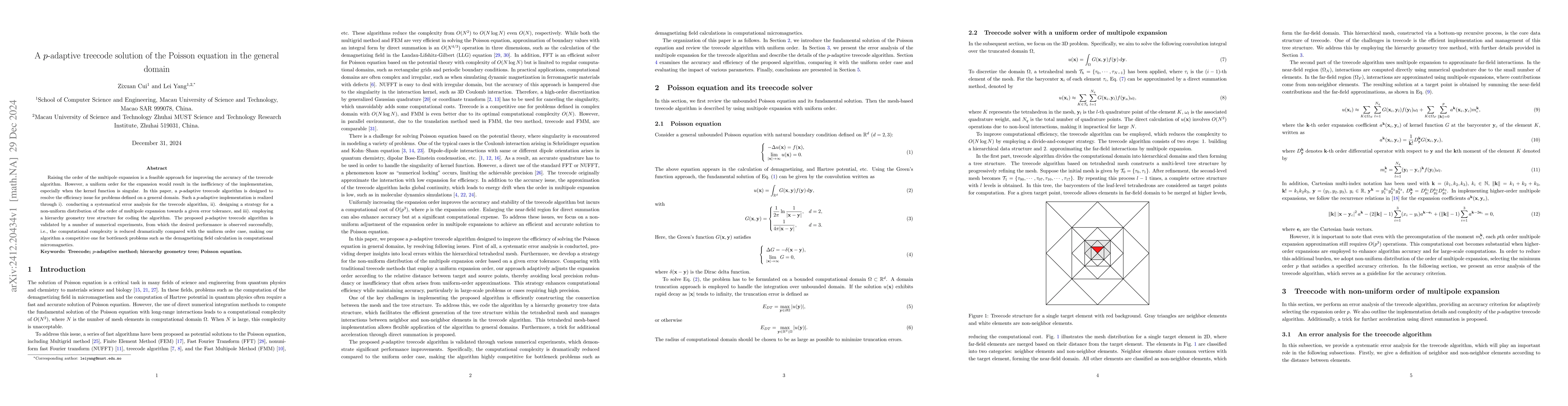 Thumbnail for A $p$-adaptive treecode solution of the Poisson equation in the general
  domain