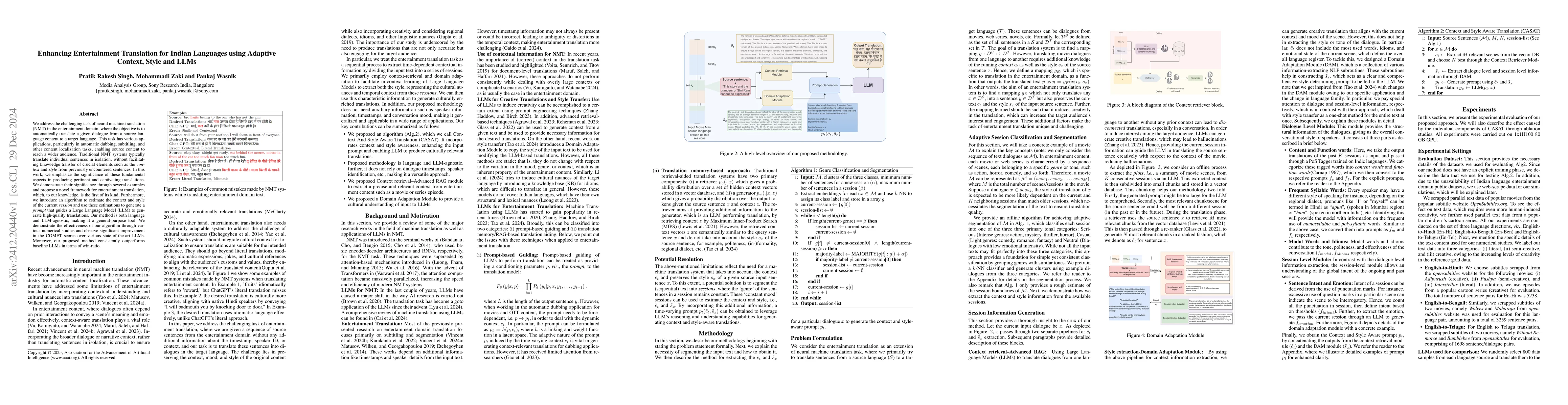Thumbnail for Enhancing Entertainment Translation for Indian Languages using Adaptive
  Context, Style and LLMs