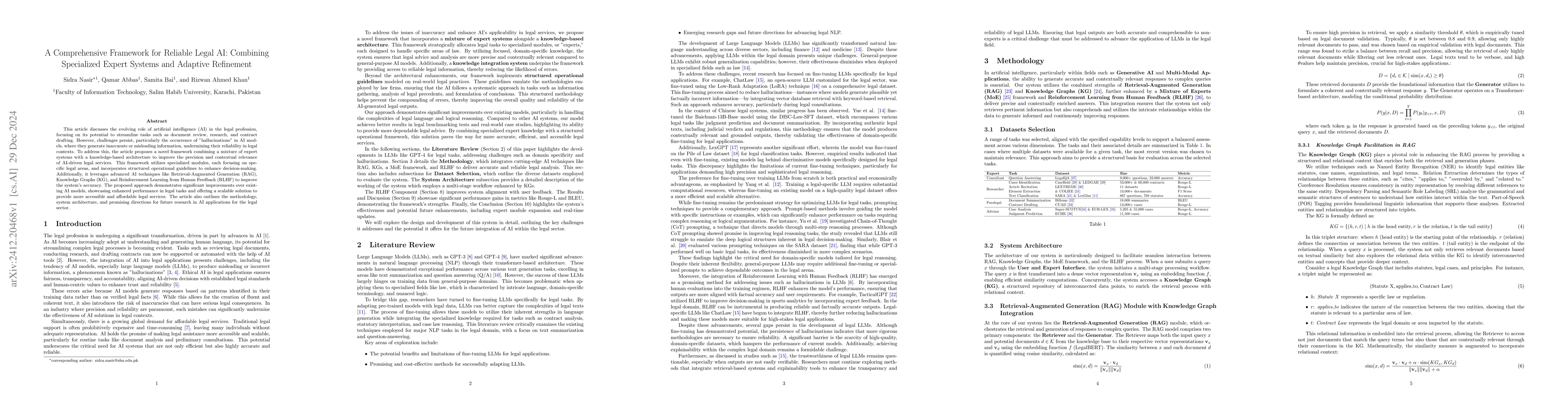 Thumbnail for A Comprehensive Framework for Reliable Legal AI: Combining Specialized
  Expert Systems and Adaptive Refinement