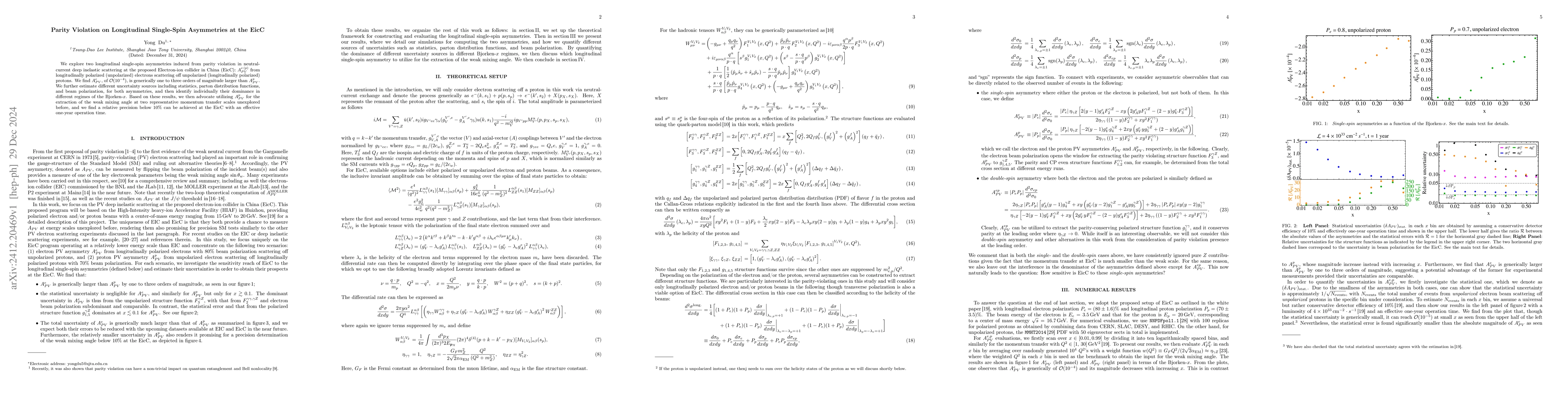 Thumbnail for Parity Violation on Longitudinal Single-Spin Asymmetries at the EicC