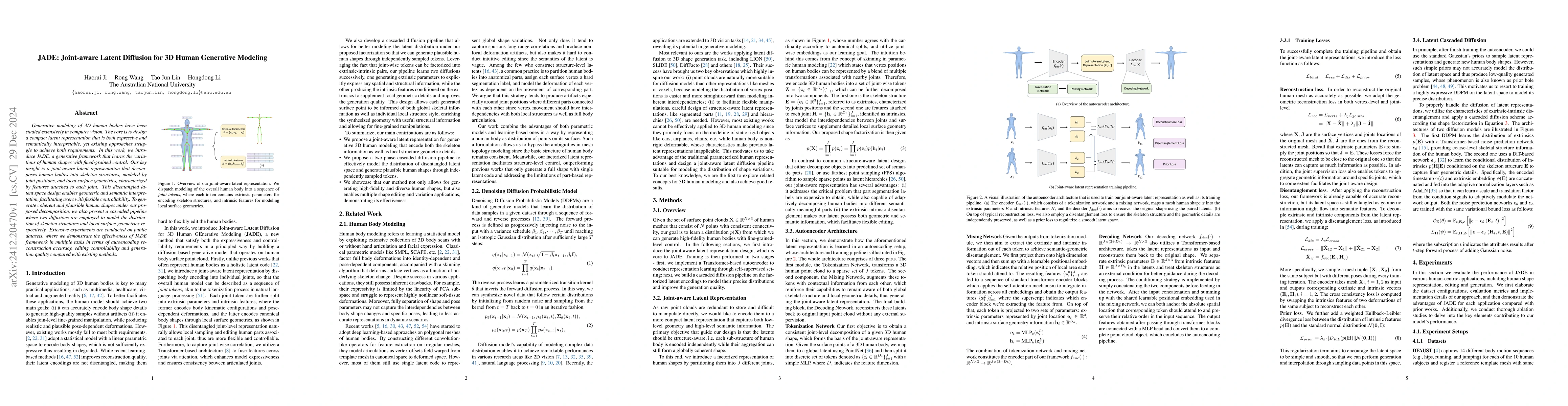 Thumbnail for JADE: Joint-aware Latent Diffusion for 3D Human Generative Modeling