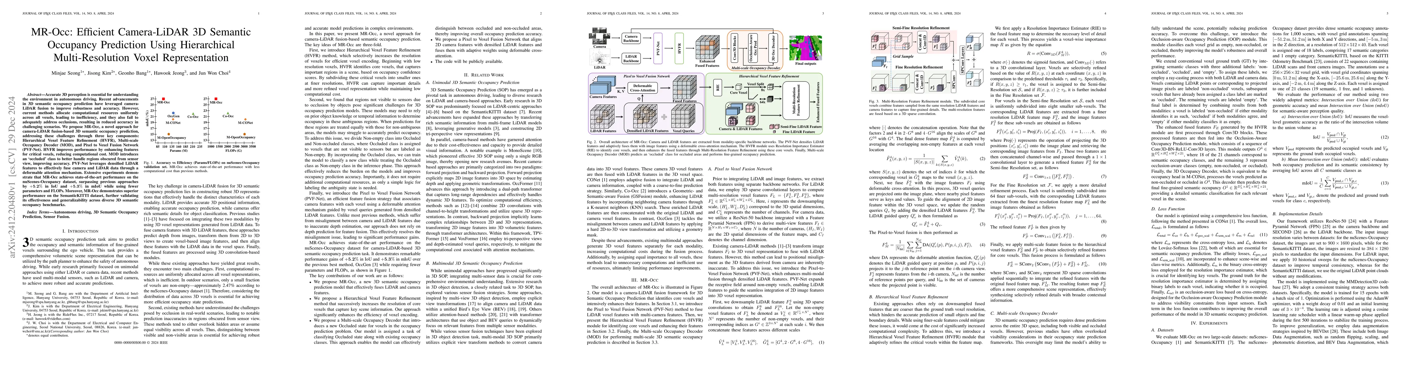Thumbnail for MR-Occ: Efficient Camera-LiDAR 3D Semantic Occupancy Prediction Using
  Hierarchical Multi-Resolution Voxel Representation
