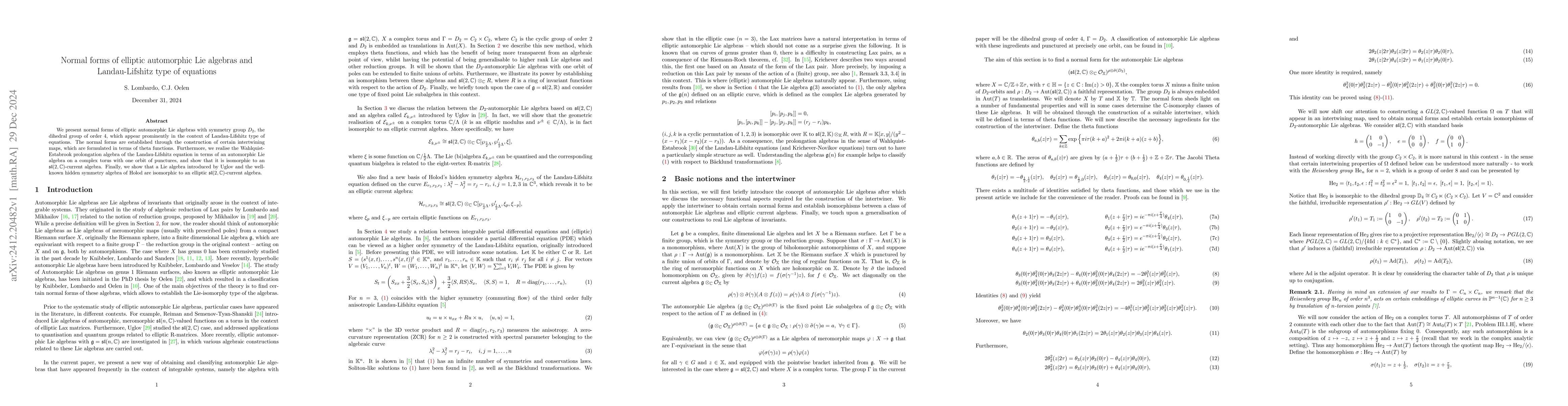 Thumbnail for Normal forms of elliptic automorphic Lie algebras and Landau-Lifshitz
  type of equations