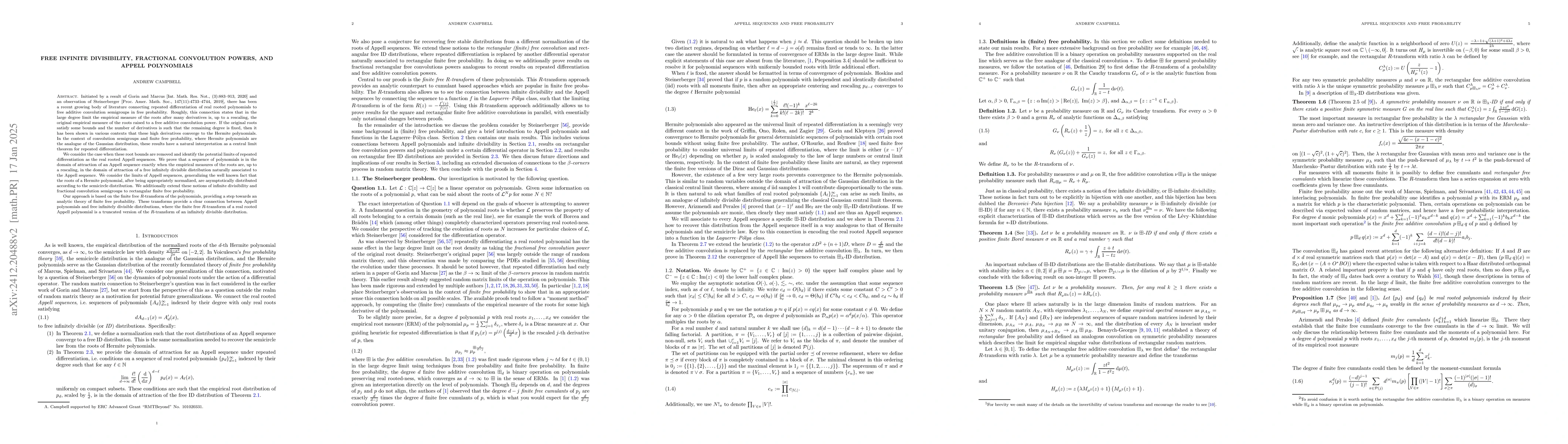 Thumbnail for Free infinite divisibility, fractional convolution powers, and Appell
  polynomials