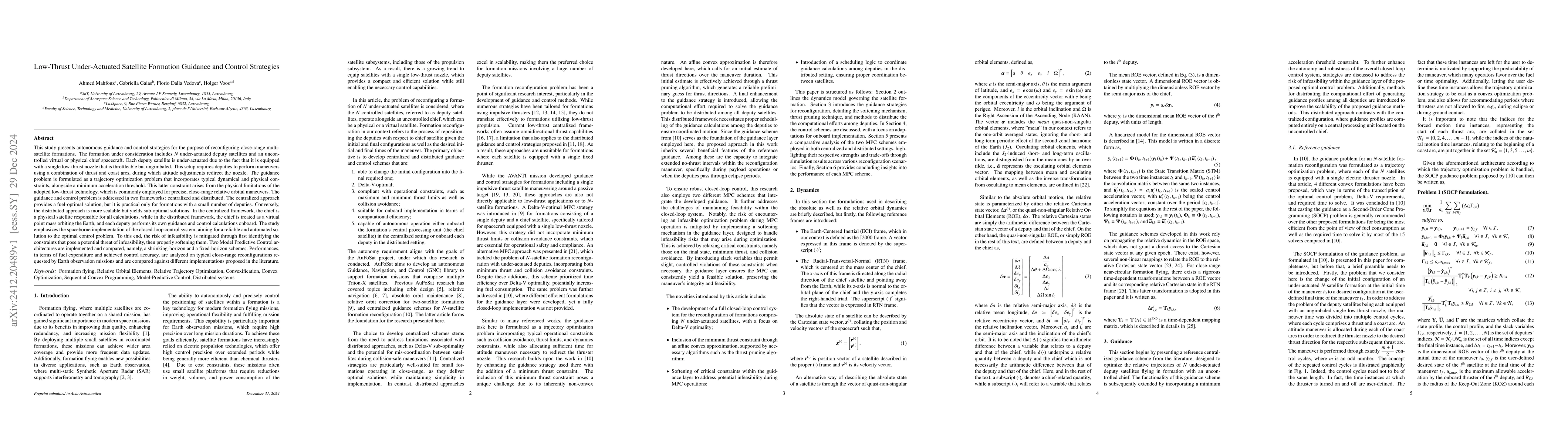Thumbnail for Low-Thrust Under-Actuated Satellite Formation Guidance and Control
  Strategies