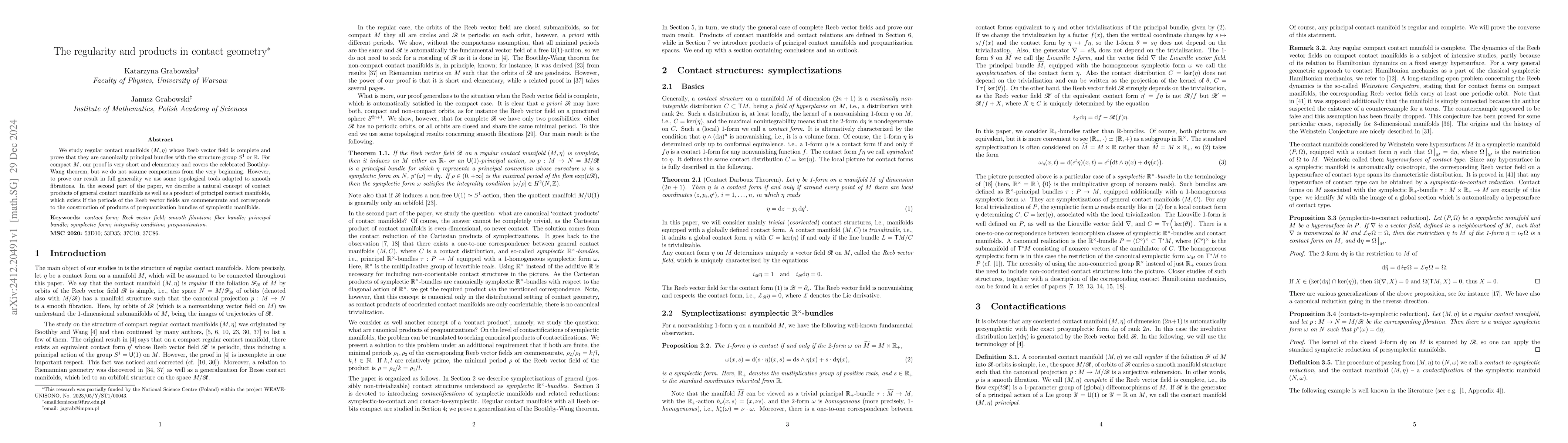 Thumbnail for The regularity and products in contact geometry