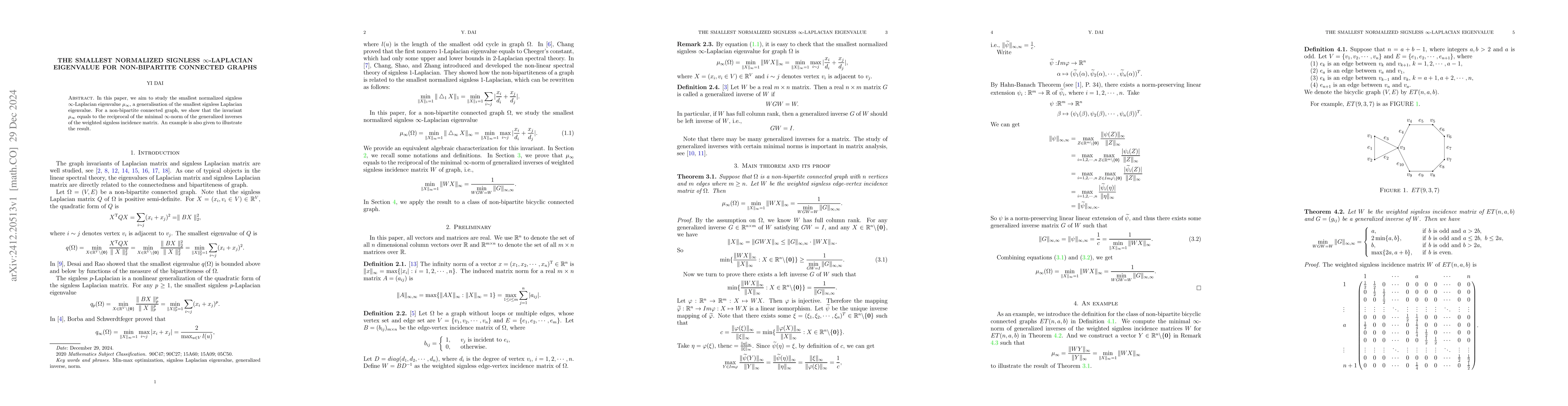 Thumbnail for The smallest normalized signless $\infty$-Laplacian eigenvalue for
  non-bipartite connected graphs