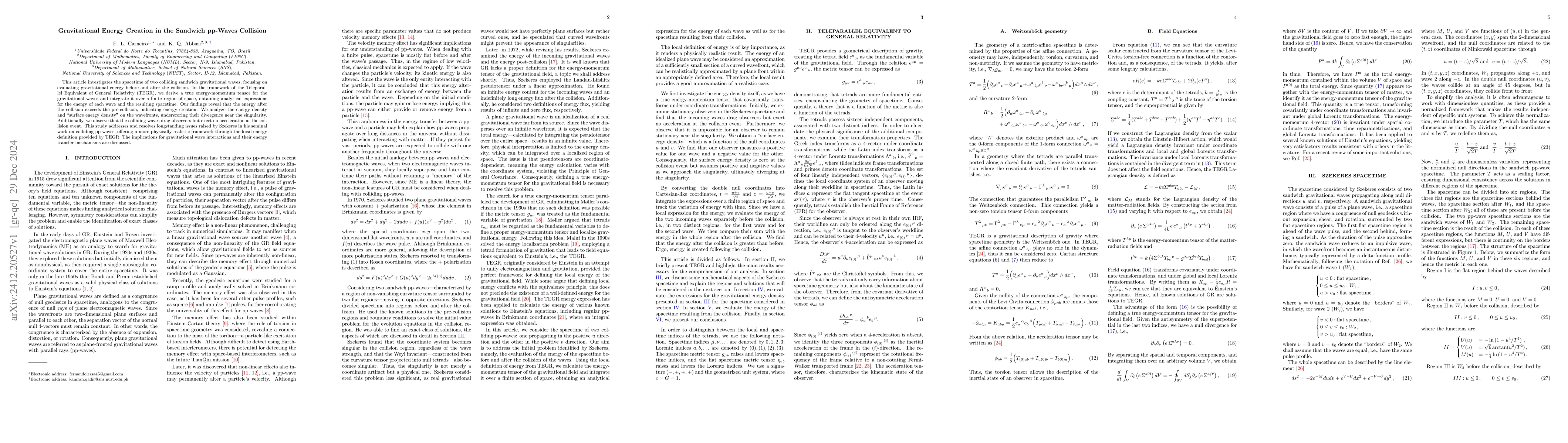 Thumbnail for Gravitational Energy Creation in the Sandwich pp-Waves Collision