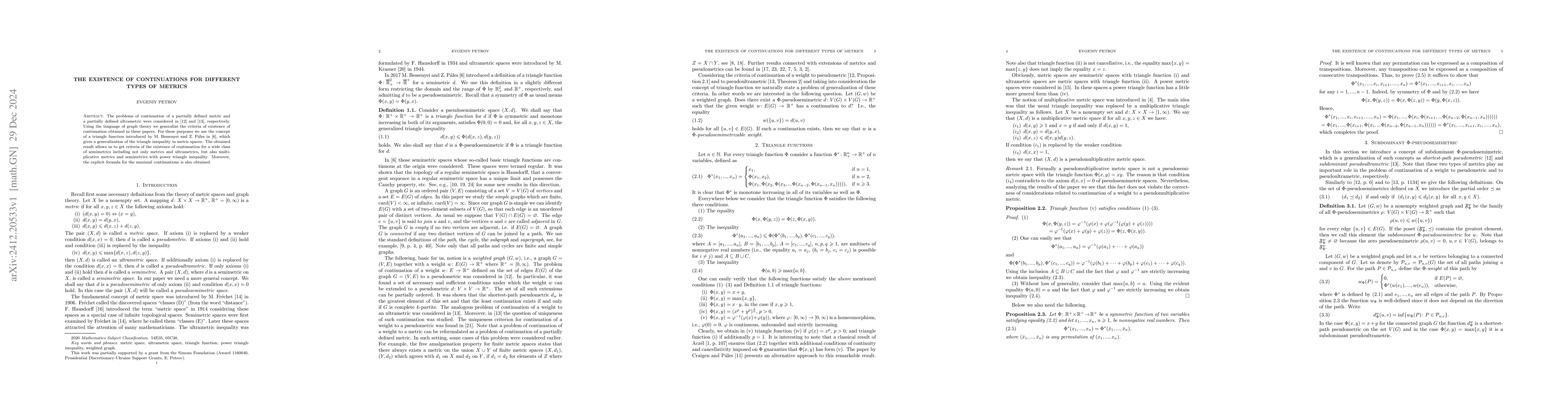 Thumbnail for The existence of continuations for different types of metrics