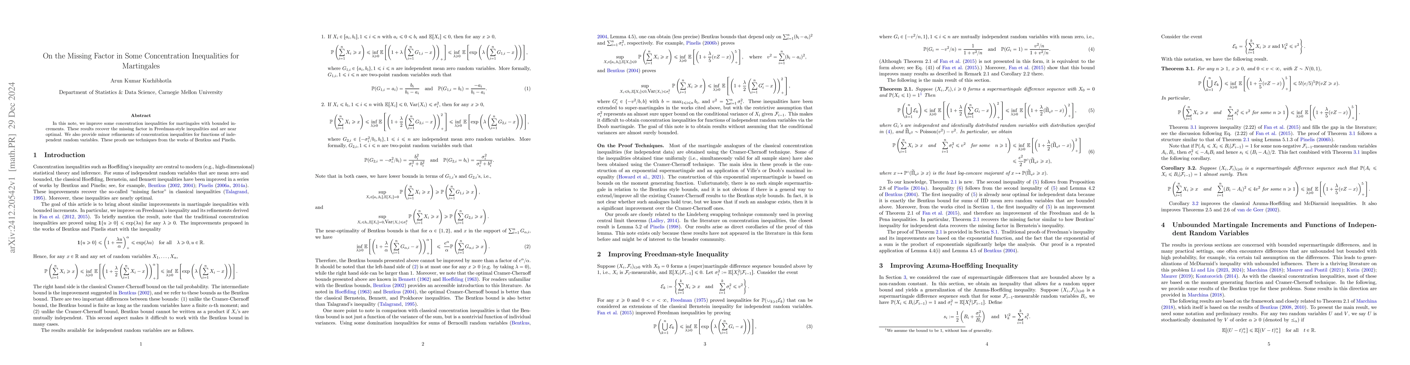 Thumbnail for On the Missing Factor in Some Concentration Inequalities for Martingales