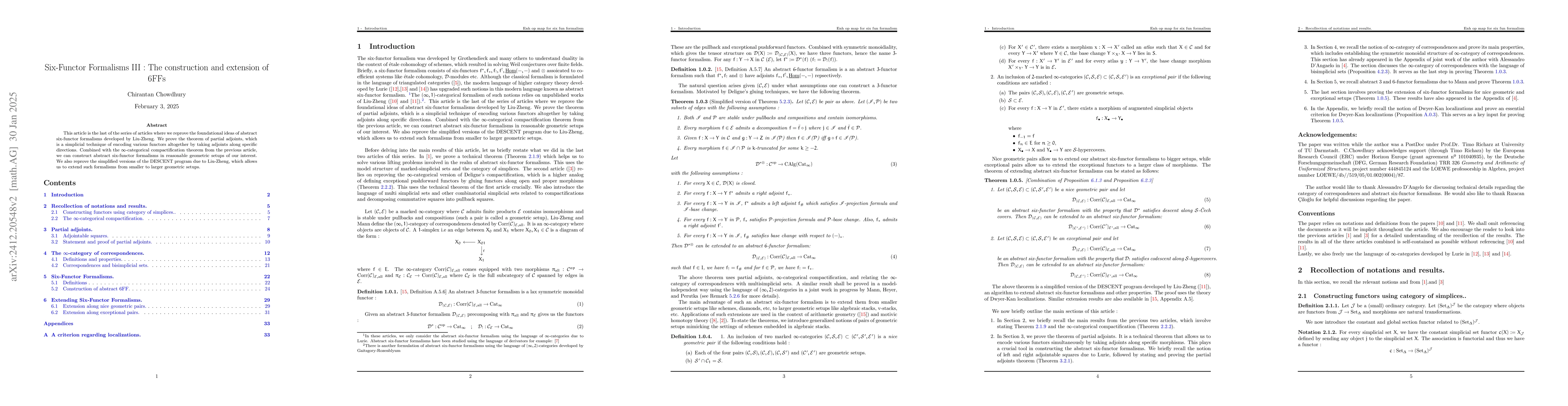 Thumbnail for Six-Functor Formalisms III: The construction and extension of 6FFs