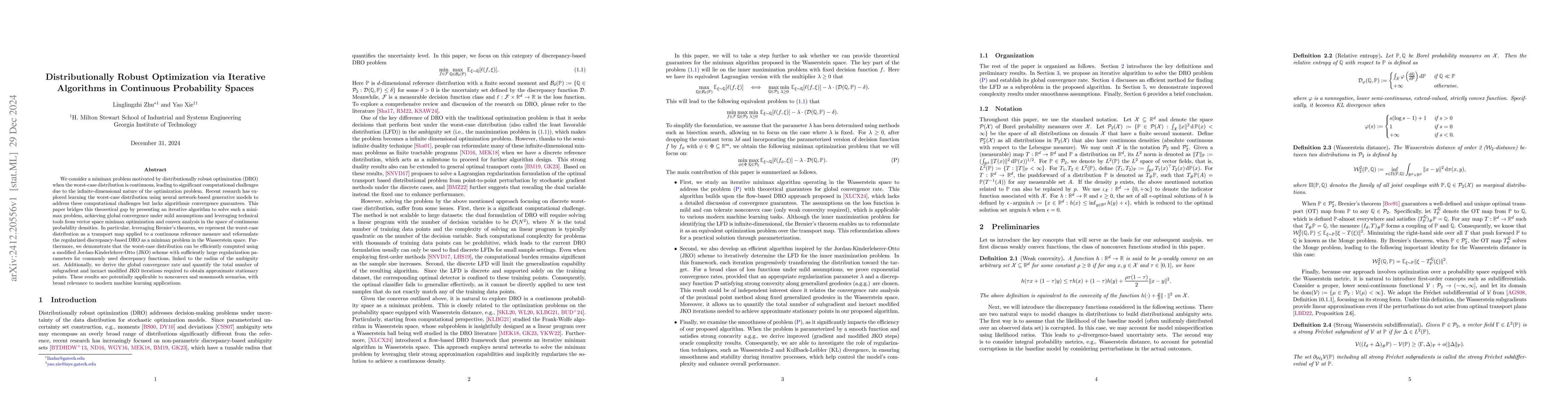Thumbnail for Distributionally Robust Optimization via Iterative Algorithms in
  Continuous Probability Spaces