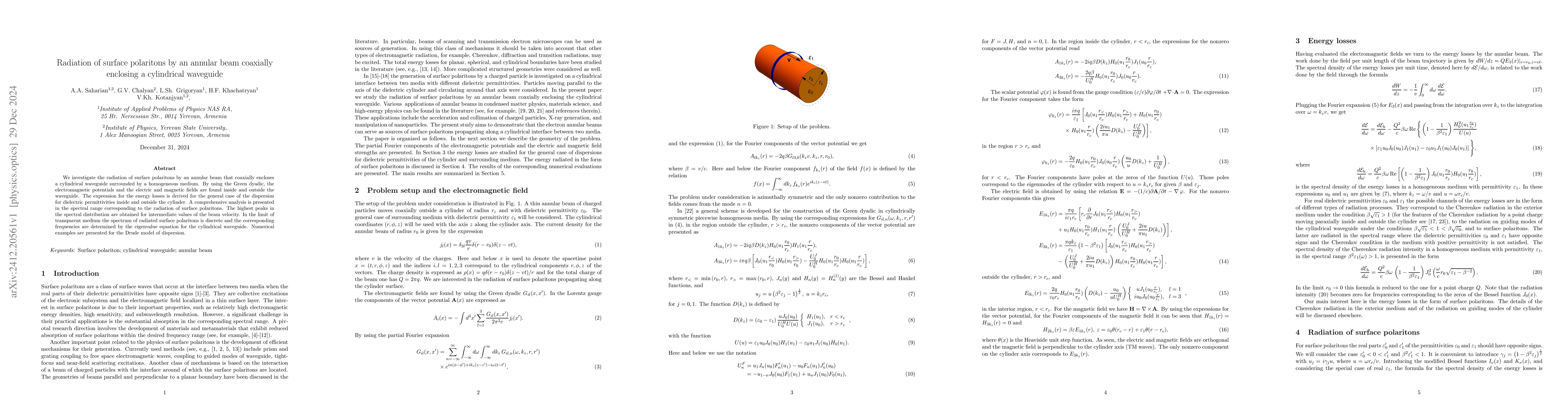 Thumbnail for Radiation of surface polaritons by an annular beam coaxially enclosing a
  cylindrical waveguide