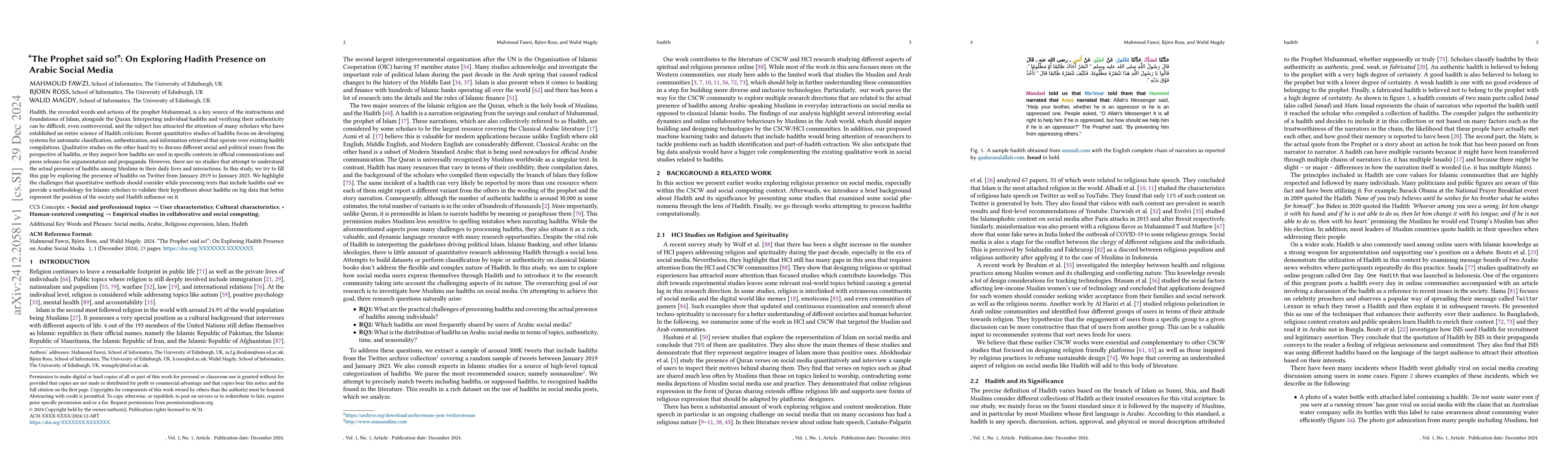 Thumbnail for "The Prophet said so!": On Exploring Hadith Presence on Arabic Social
  Media