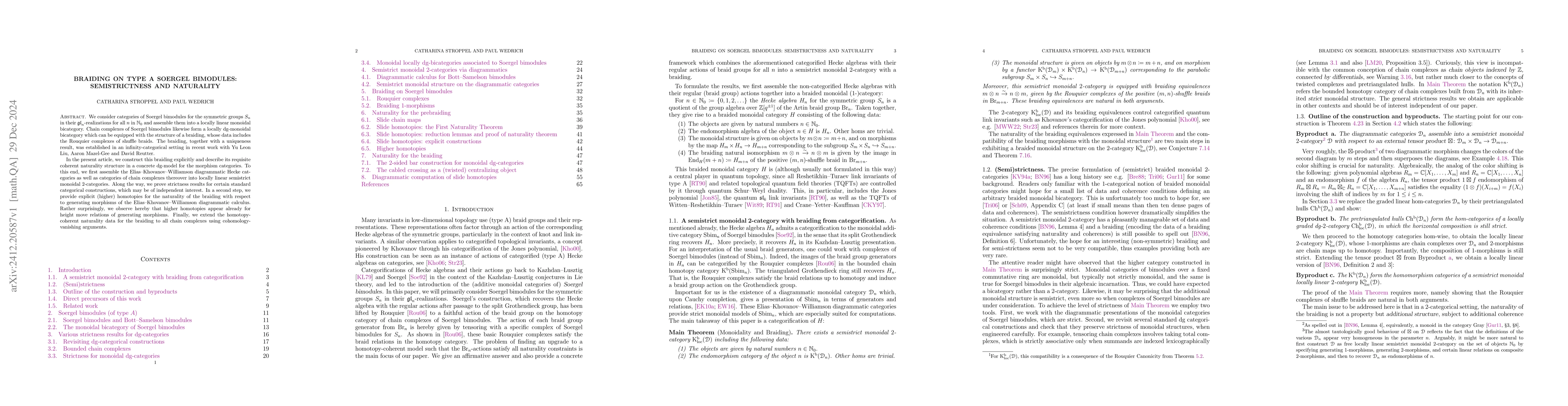 Thumbnail for Braiding on type A Soergel bimodules: semistrictness and naturality