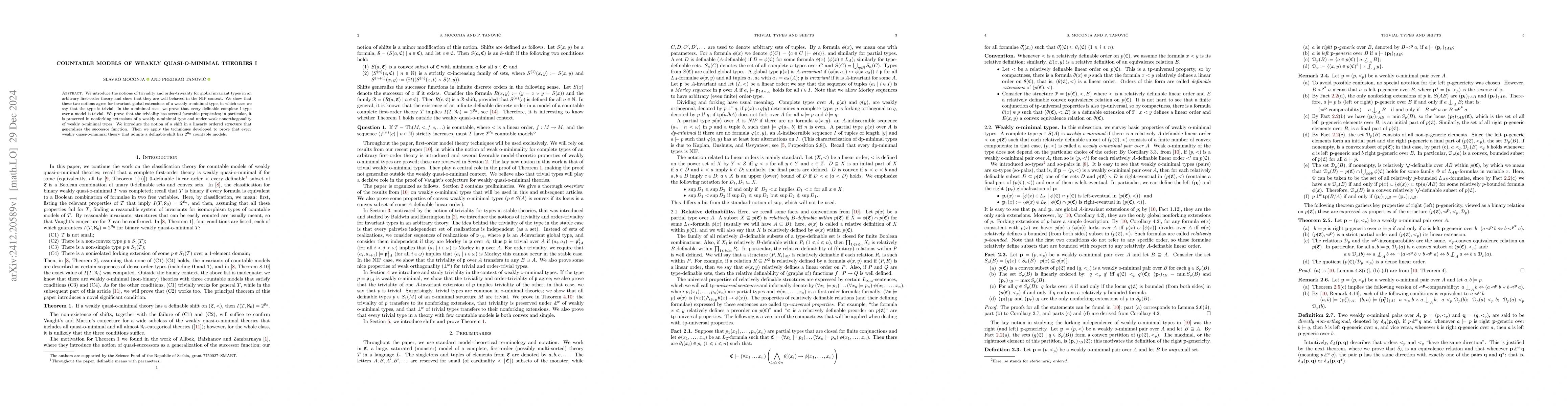 Thumbnail for Countable models of weakly quasi-o-minimal theories I