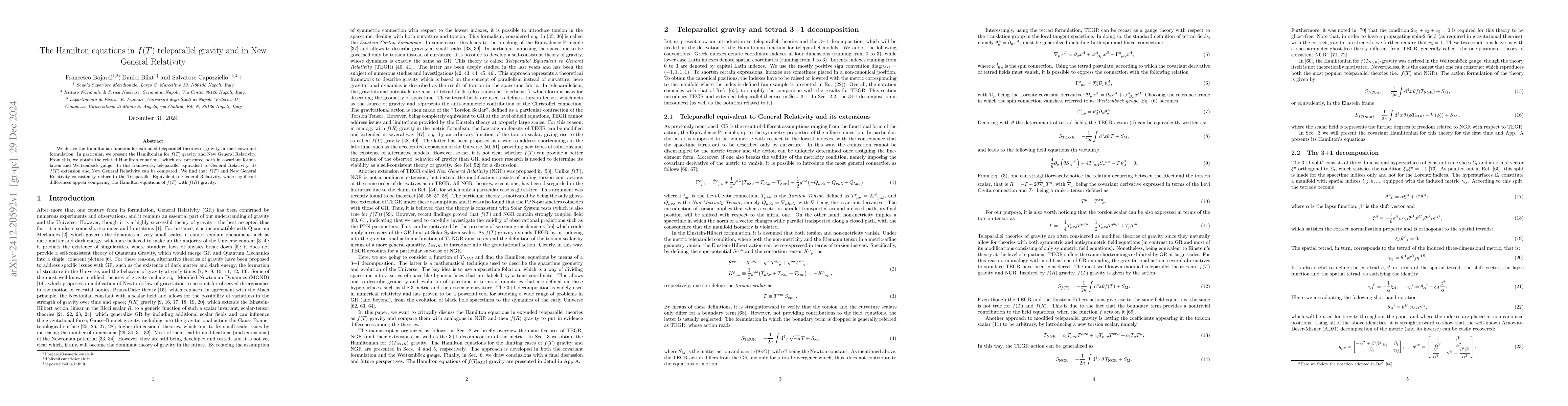 Thumbnail for The Hamilton equations in $f(T)$ teleparallel gravity and in New General
  Relativity
