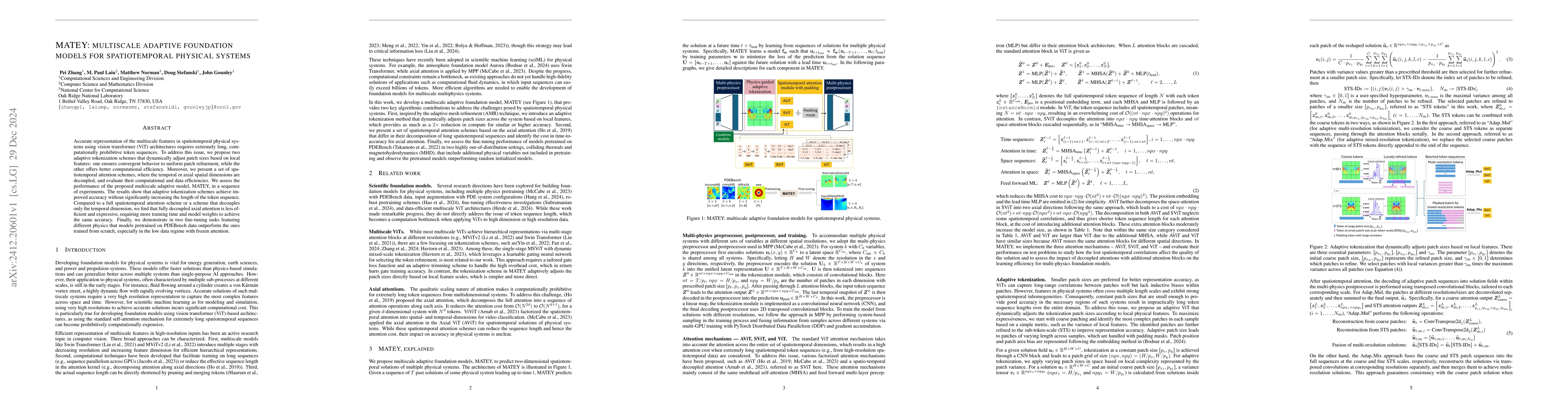 Thumbnail for MATEY: multiscale adaptive foundation models for spatiotemporal physical
  systems